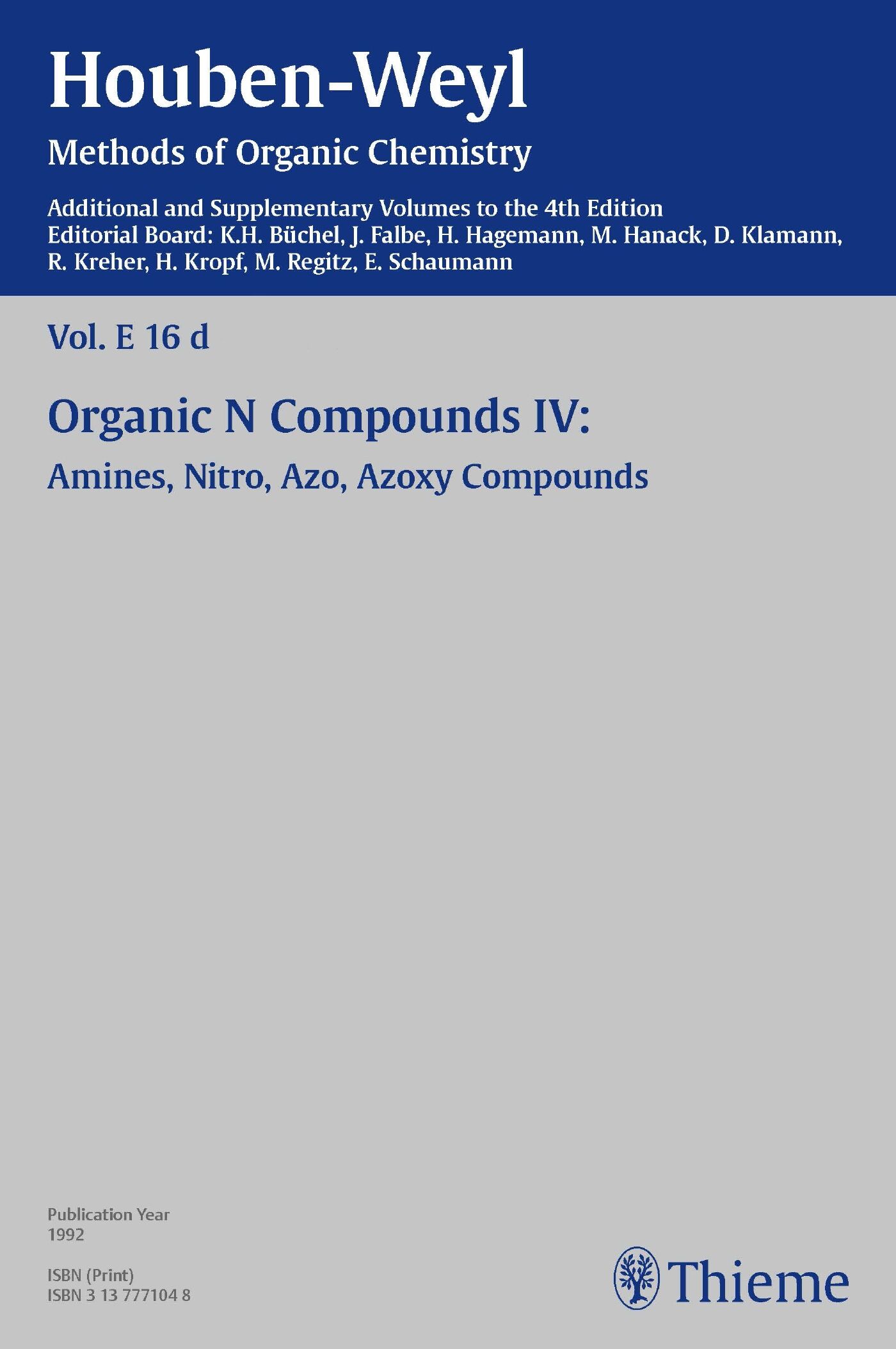 Houben-Weyl Methods of Organic Chemistry Vol. E 16d, 4th Edition Supplement, 9783131819345